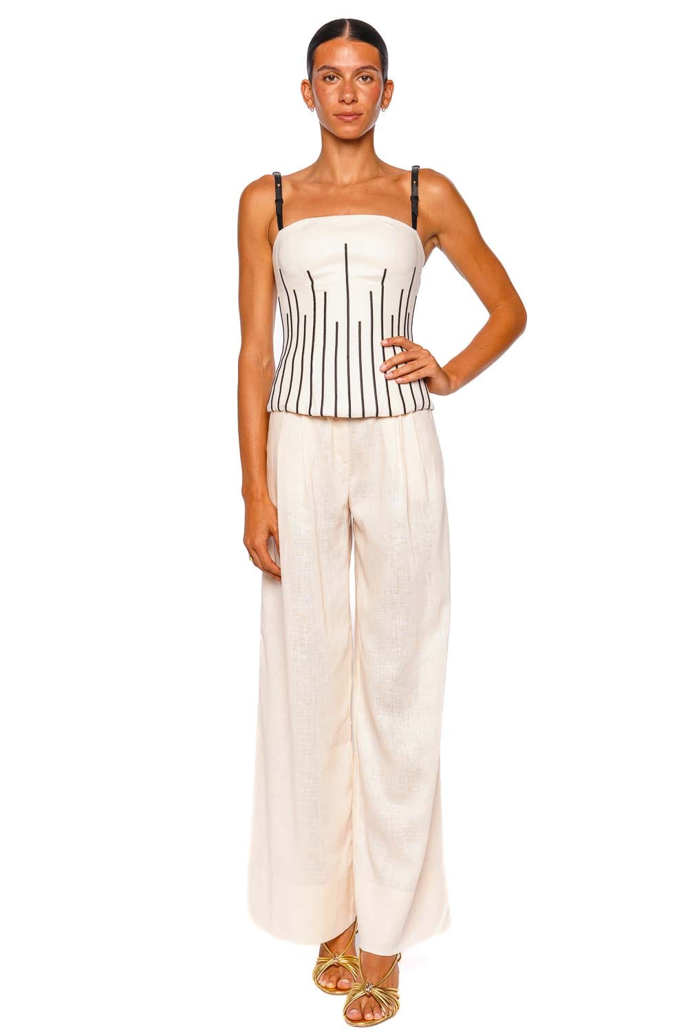 Andres Otalora Solara Ivory Leather Strap Corset Top