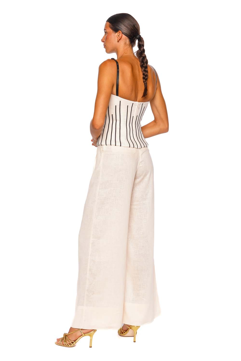 Andres Otalora Solara Ivory Leather Strap Corset Top