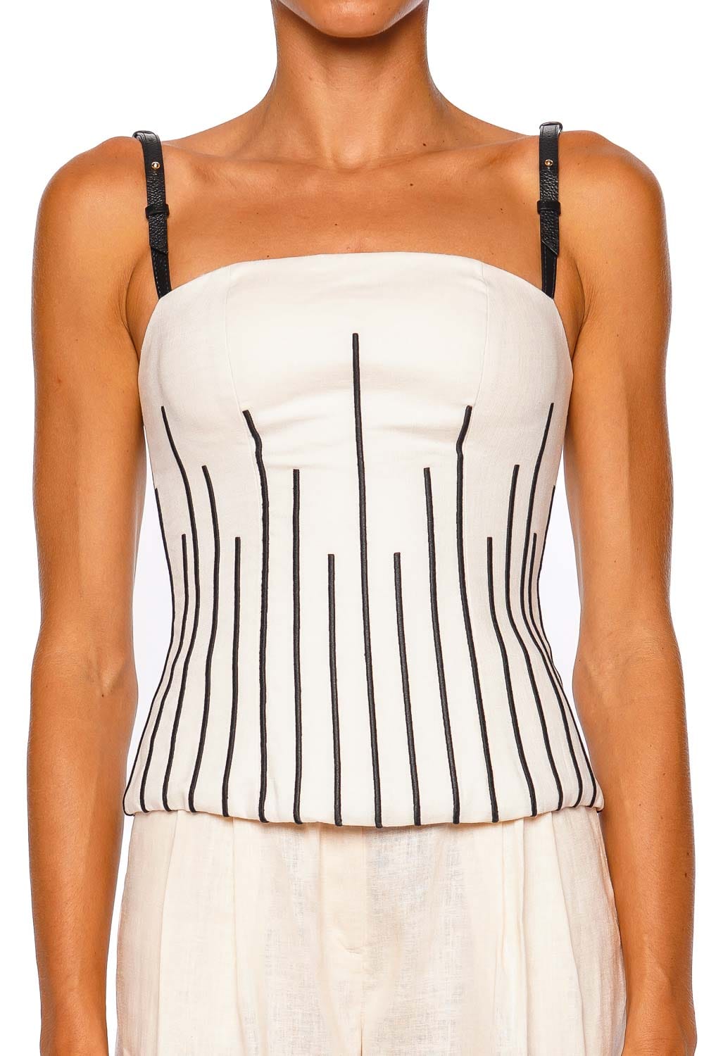 Andres Otalora Solara Ivory Leather Strap Corset Top