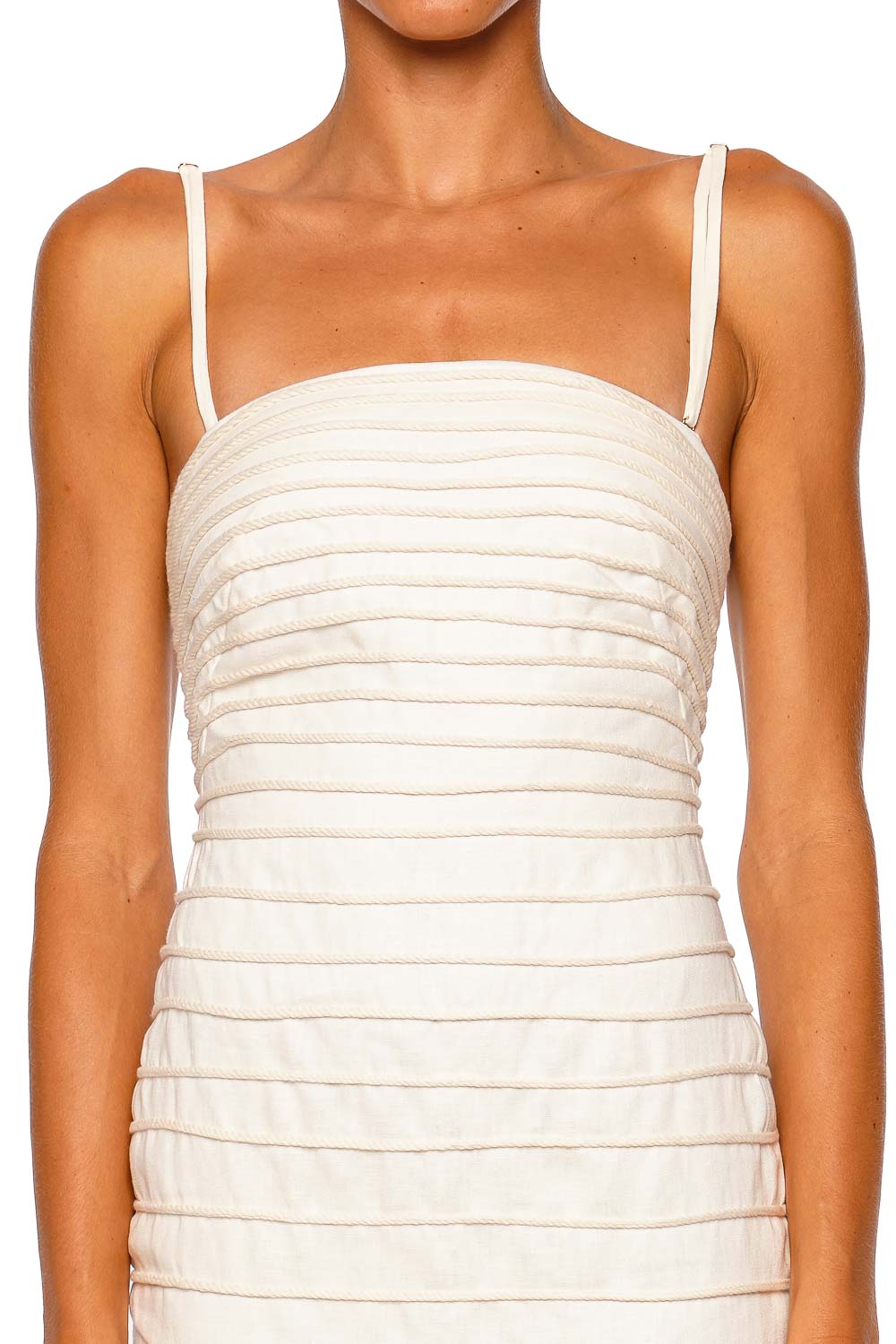 Andres Otalora Eterna Brisa Ivory Strappy Embroidered Midi Dress