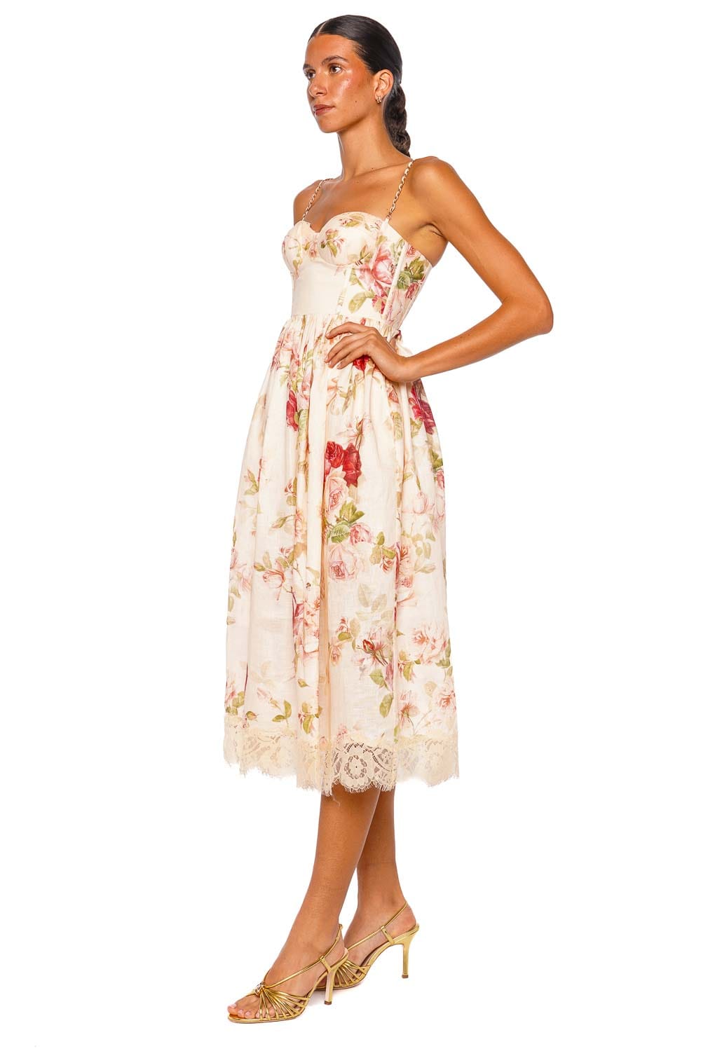 ZIMMERMANN Roselight Picnic Cream Rose Floral Strappy Maxi Dress