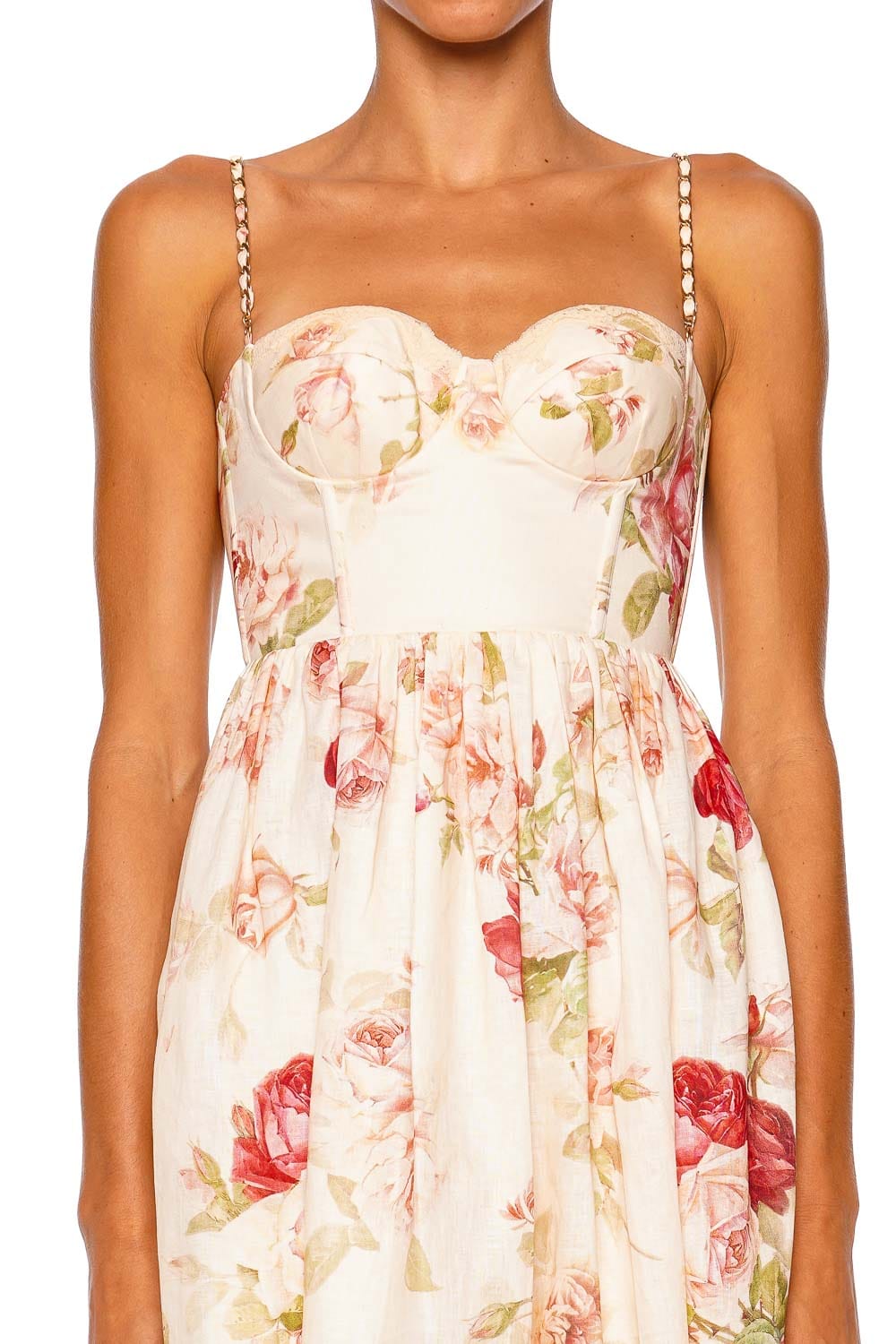 ZIMMERMANN Roselight Picnic Cream Rose Floral Strappy Maxi Dress