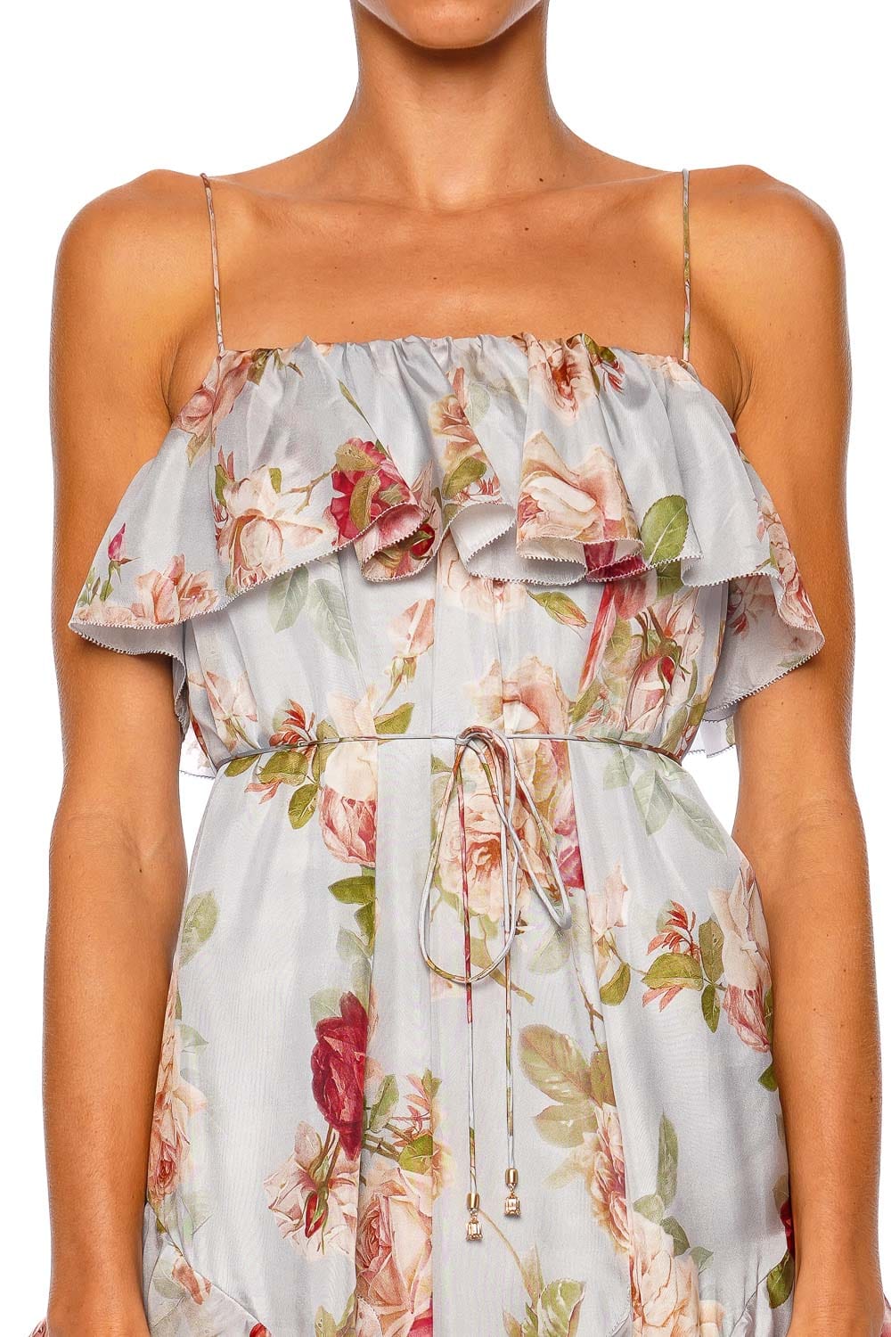 ZIMMERMANN Roselight Blue Rose Frill Silk Maxi Dress