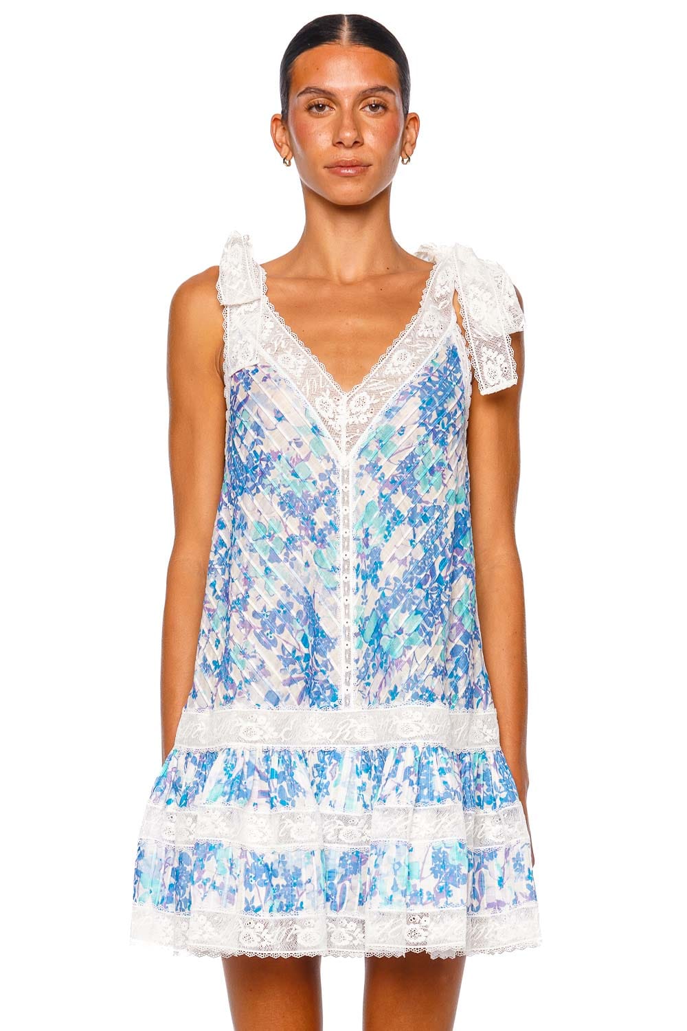 ZIMMERMANN Solstice Lantern Blue Multi Floral Sleeveless Mini Dress