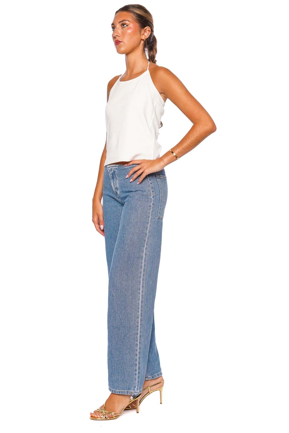 Still Here Toggle Milk Ribbed Halter Tank