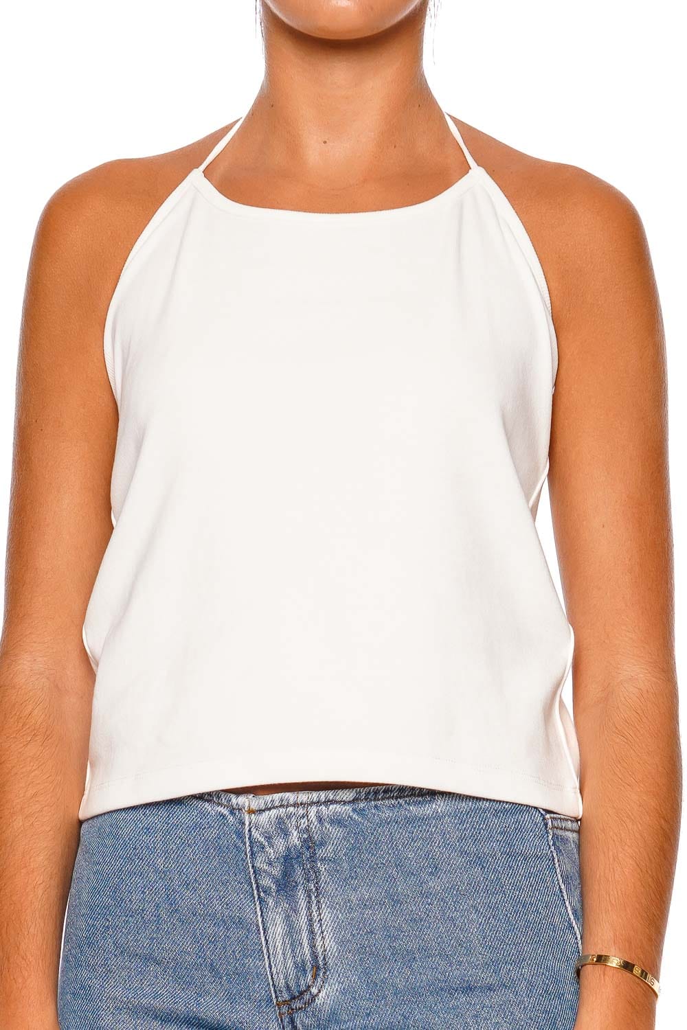 Still Here Toggle Milk Ribbed Halter Tank