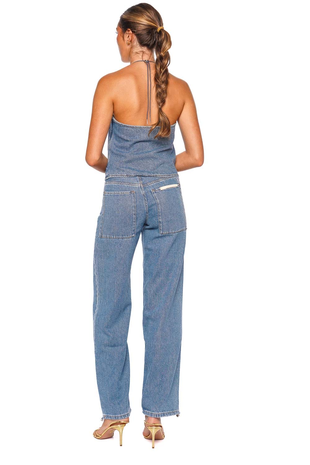 Still Here Toggle Classic Blue Denim Halter Tank
