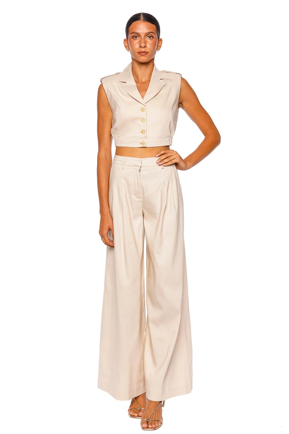 SIMKHAI York Sand Sleeveless Cropped Linen Vest
