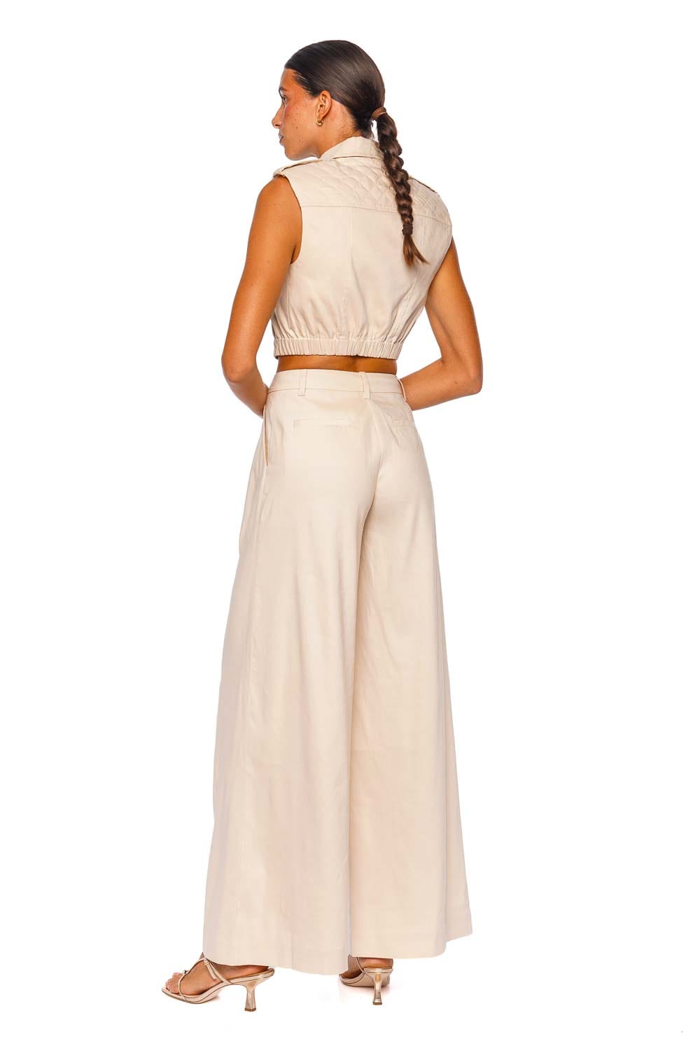 SIMKHAI York Sand Sleeveless Cropped Linen Vest