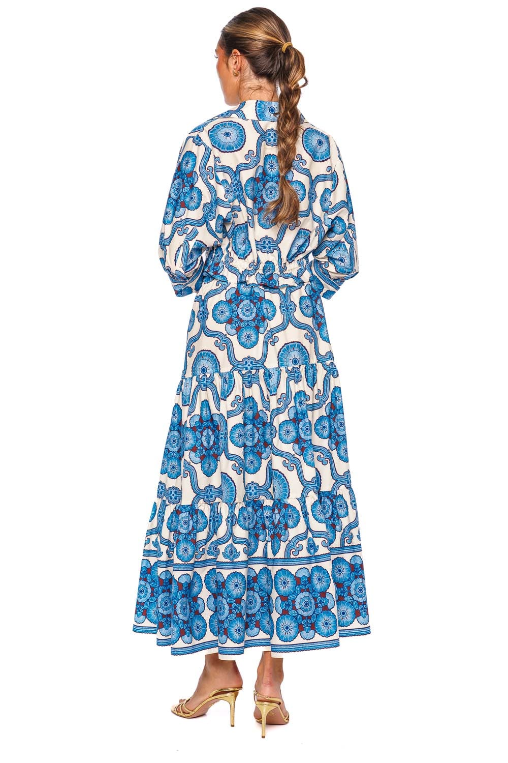 Cara Cara Melanie Blue Floral Tiered Maxi Skirt