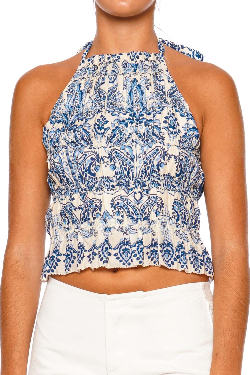 Cara Cara Peony Sky Halter Crop Top