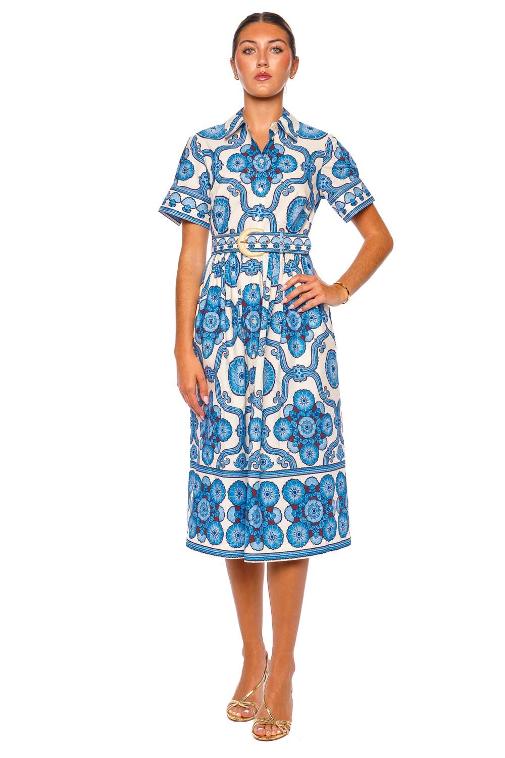 Cara Cara Malena Blue Floral Short Sleeve Midi Dress