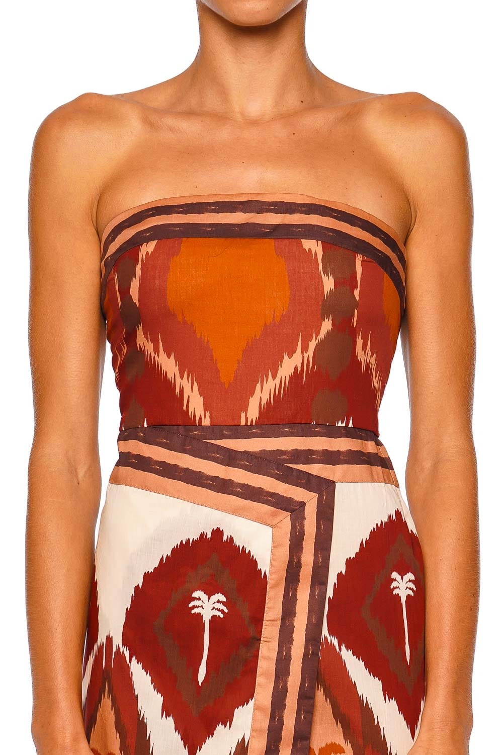 Johanna Ortiz Peru Ecru Wine Strapless Ankle Dress