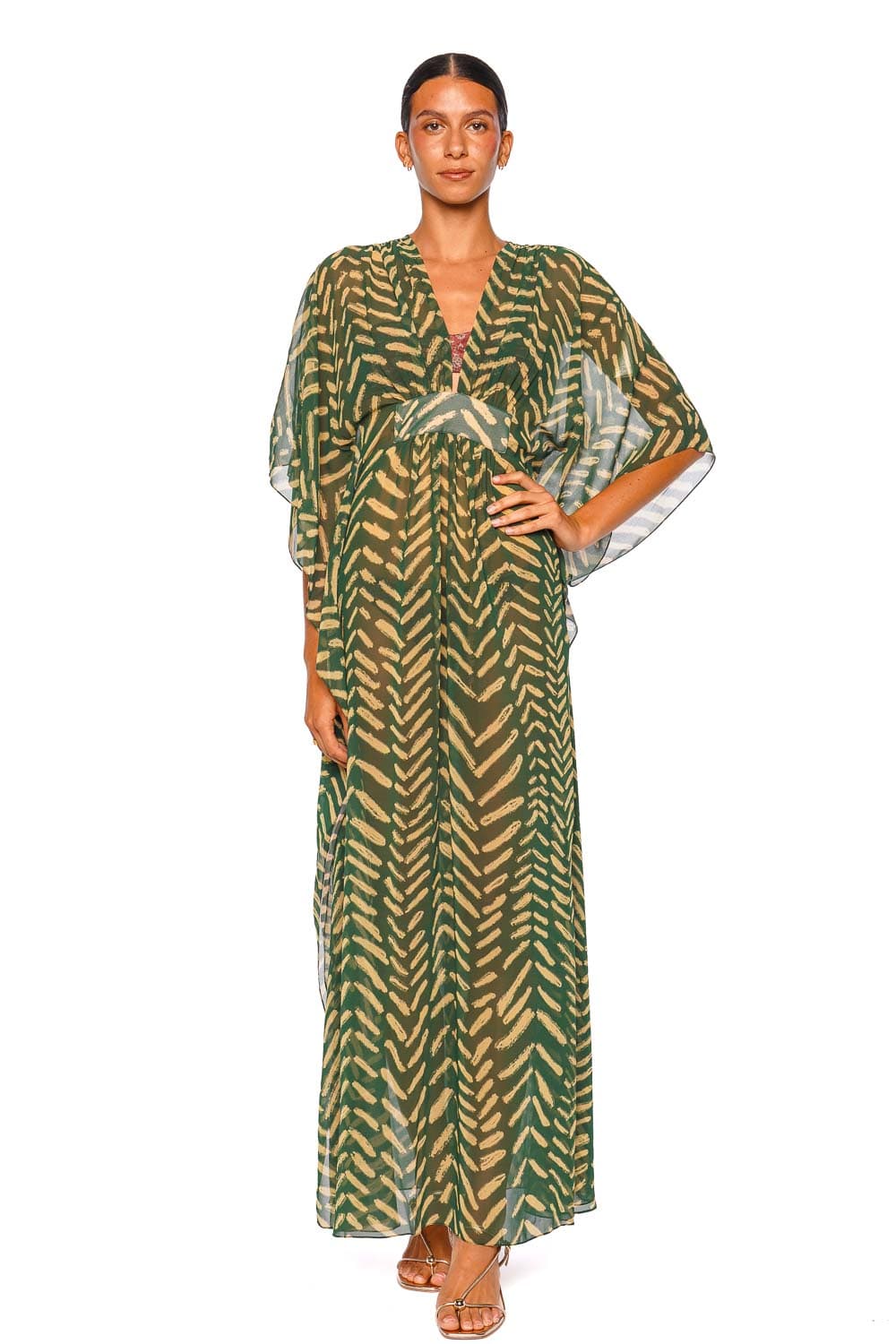 Johanna Ortiz Secret Garden Military Green Kimono Sleeve Maxi Dress