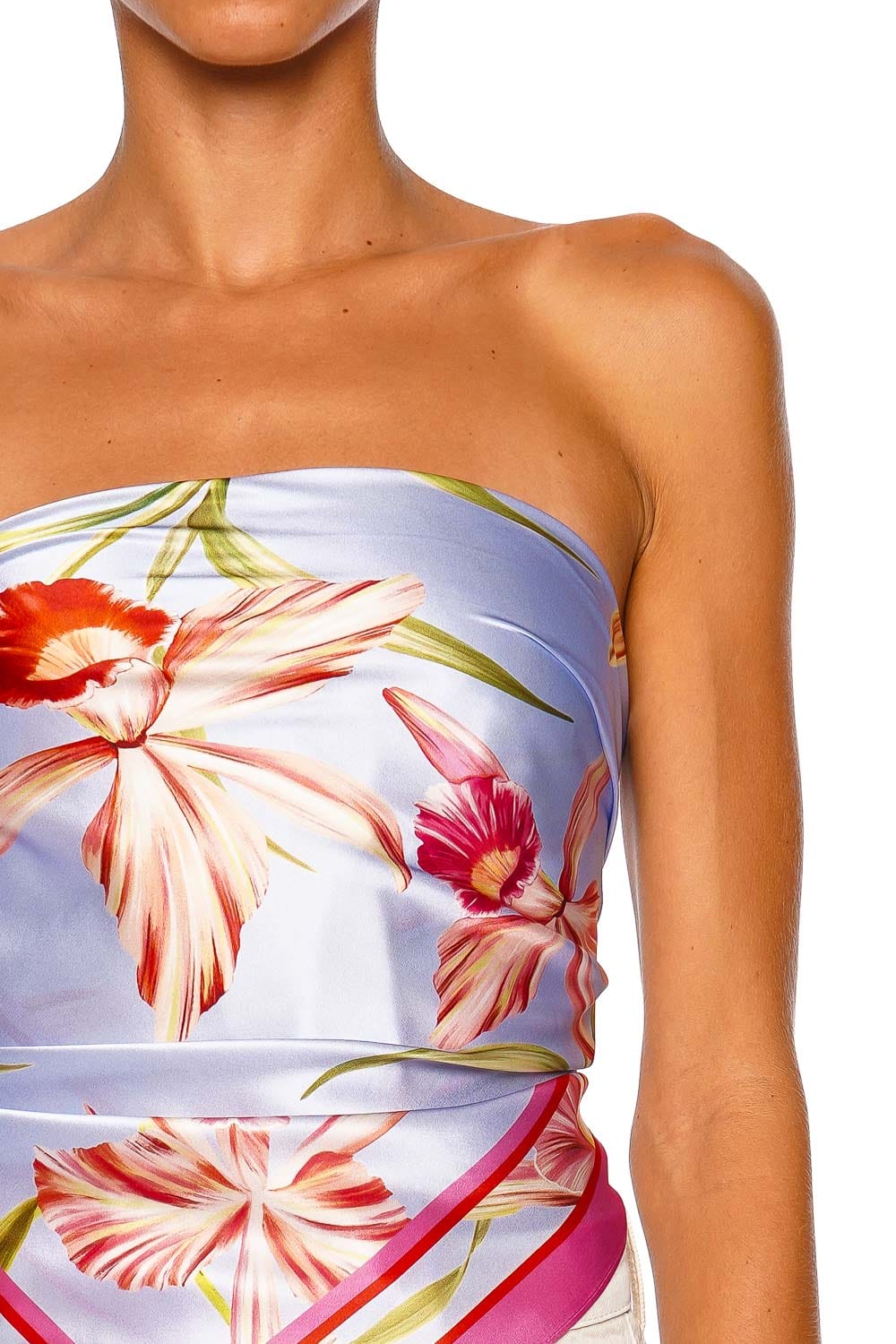 Retrofête Alivia Silk Top Orchid Strapless Scarf Top