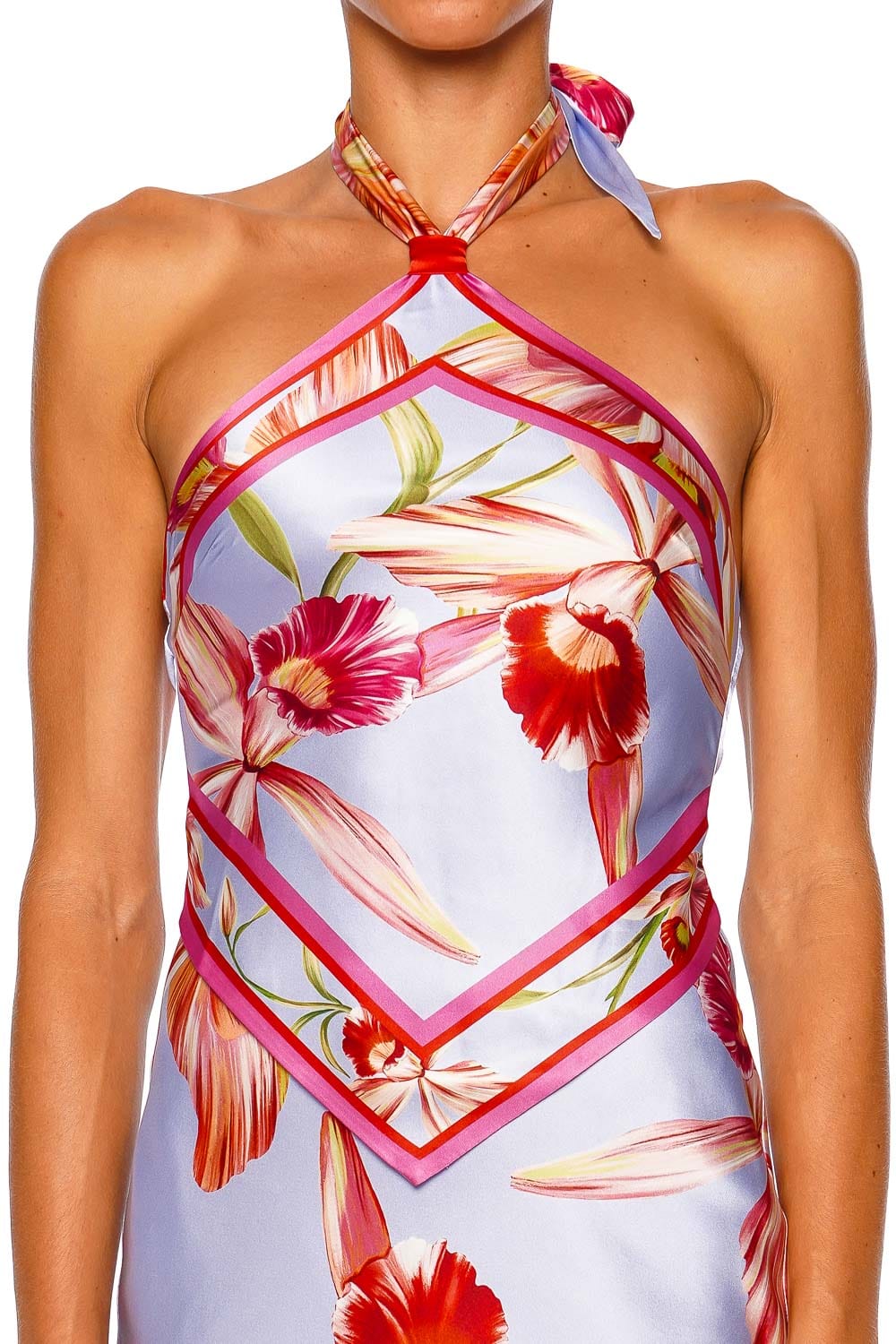 Retrofête Adelaide Silk Orchid Halter Mini Dress