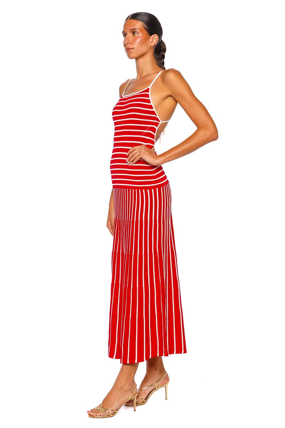 Solid & Striped The Lottie Dress Lipstick Red Strappy Knit Midi Dress