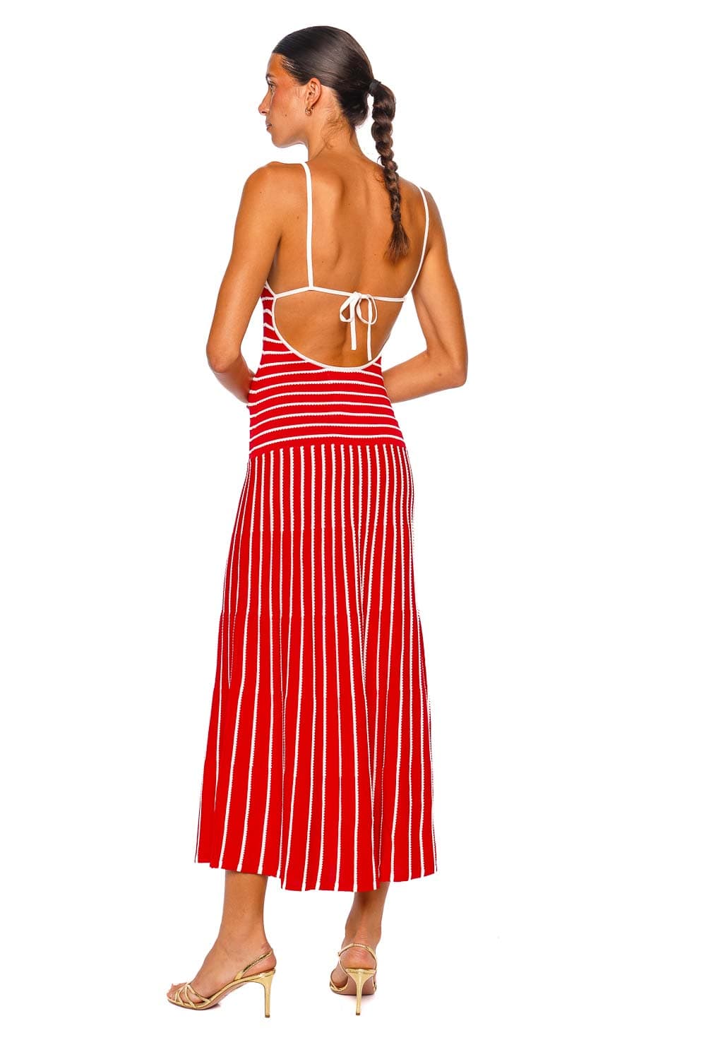 Solid & Striped The Lottie Dress Lipstick Red Strappy Knit Midi Dress