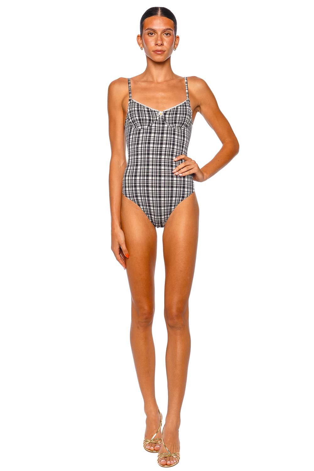 Solid & Striped The Taylor Noir Plaid Strappy One Piece Swimsuit