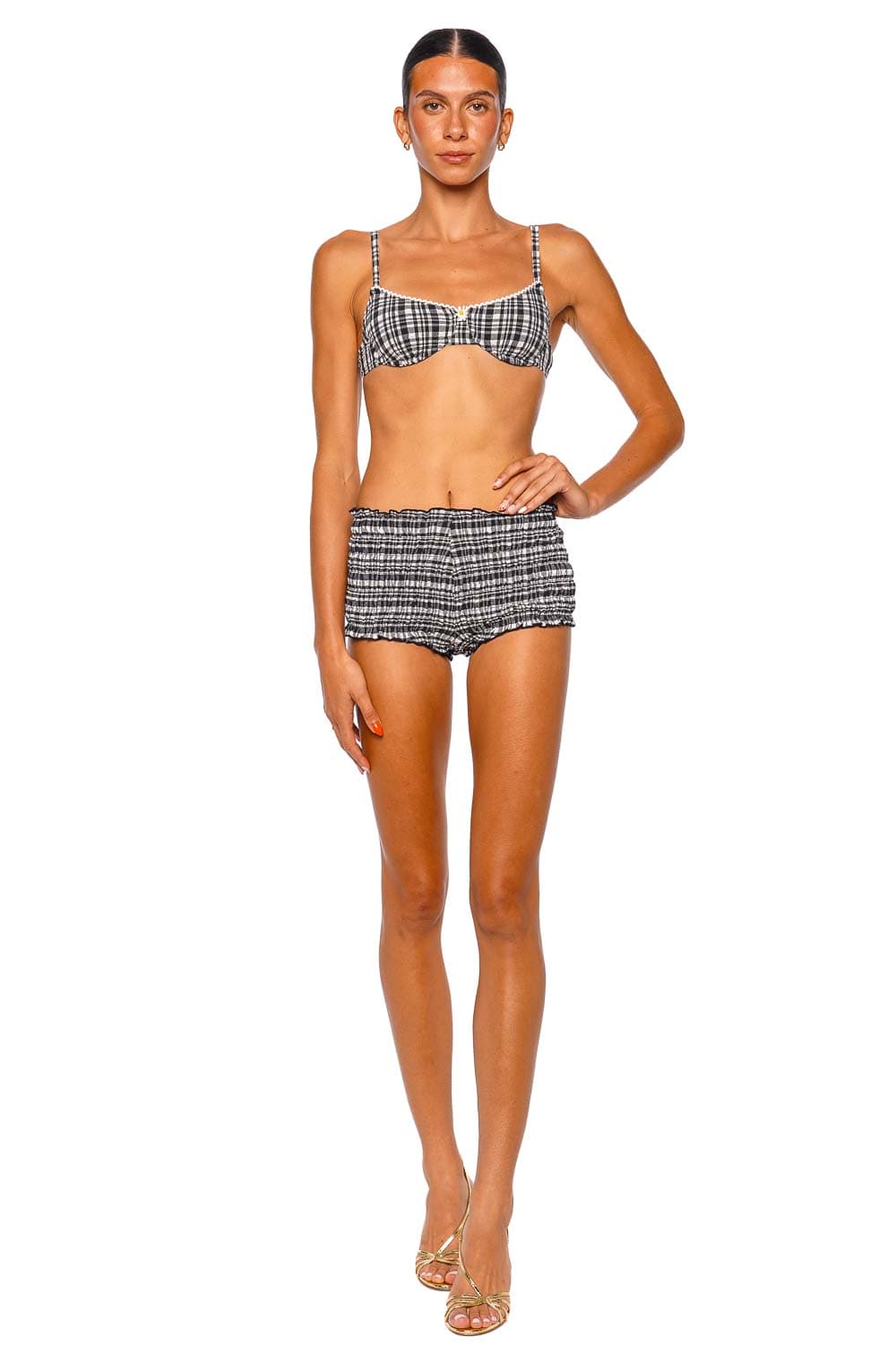Solid & Striped The Mimi Short Noir Smocked Plaid Shorts