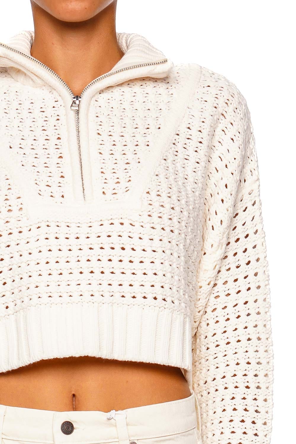 Staud Cropped Hampton Sweater Ivory Long Sleeve Cropped Sweater