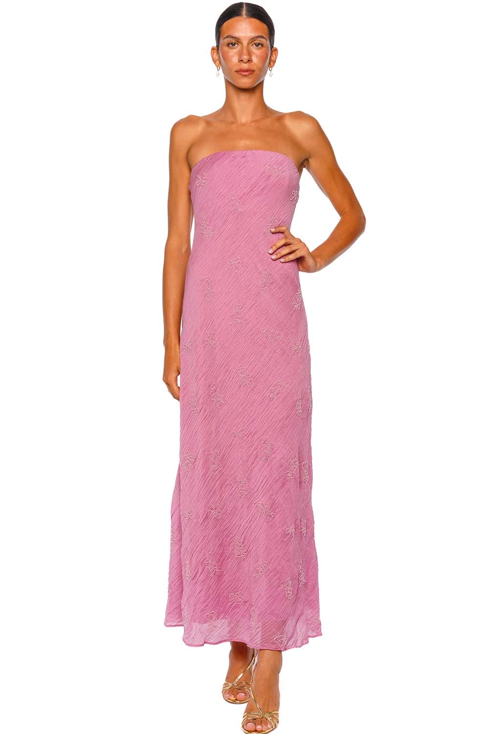 Staud Cassie Beaded Organza Strapless Corset Maxi Dress