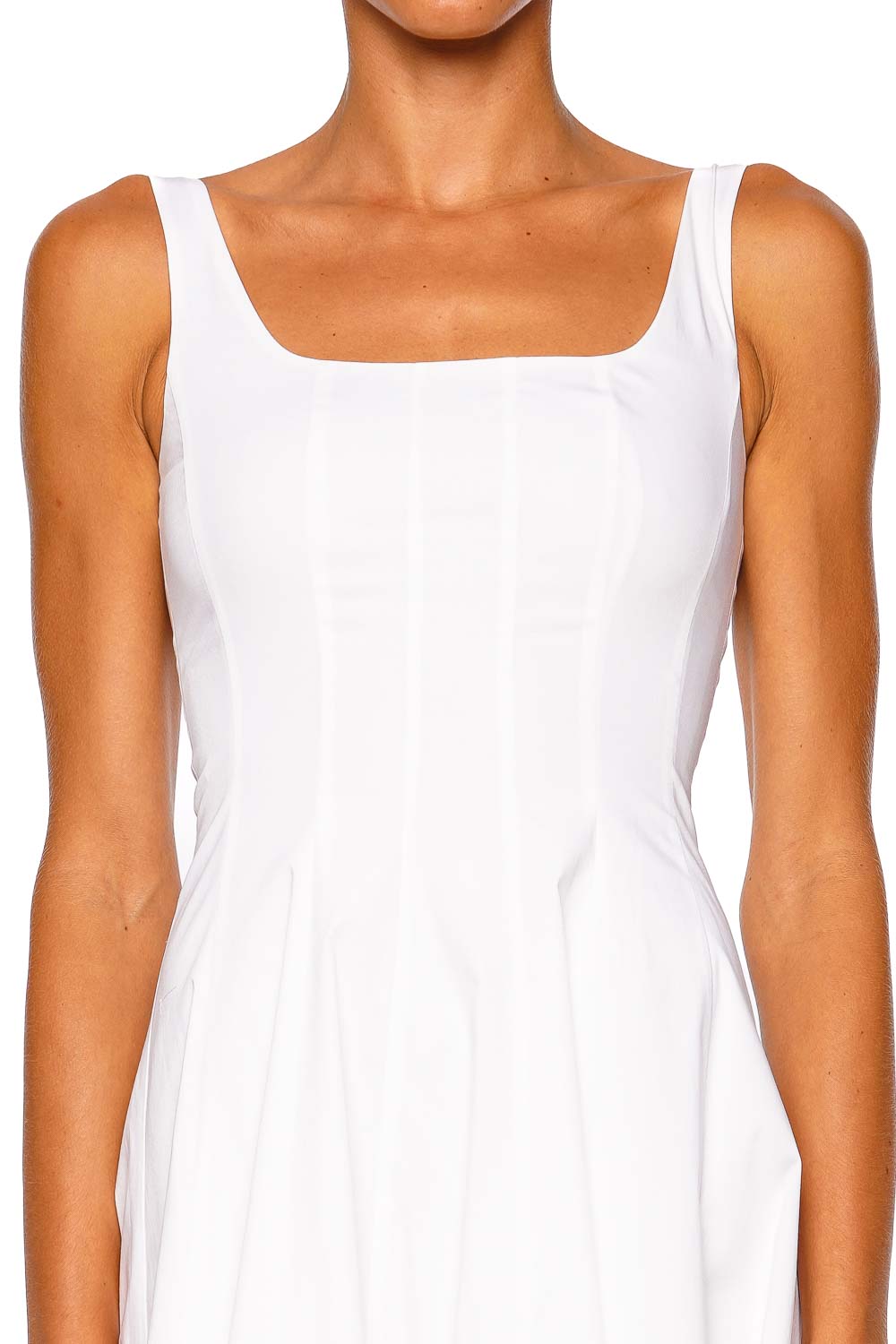 Staud Wells White Multi Embroidered Sleeveless Midi Dress