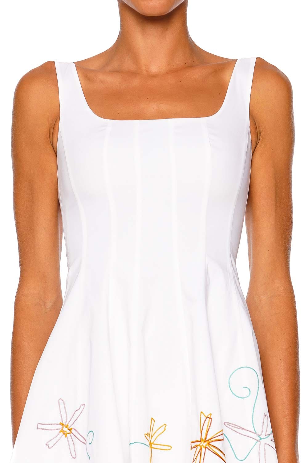 Staud Wells White Multi Embroidered Sleeveless Mini Dress