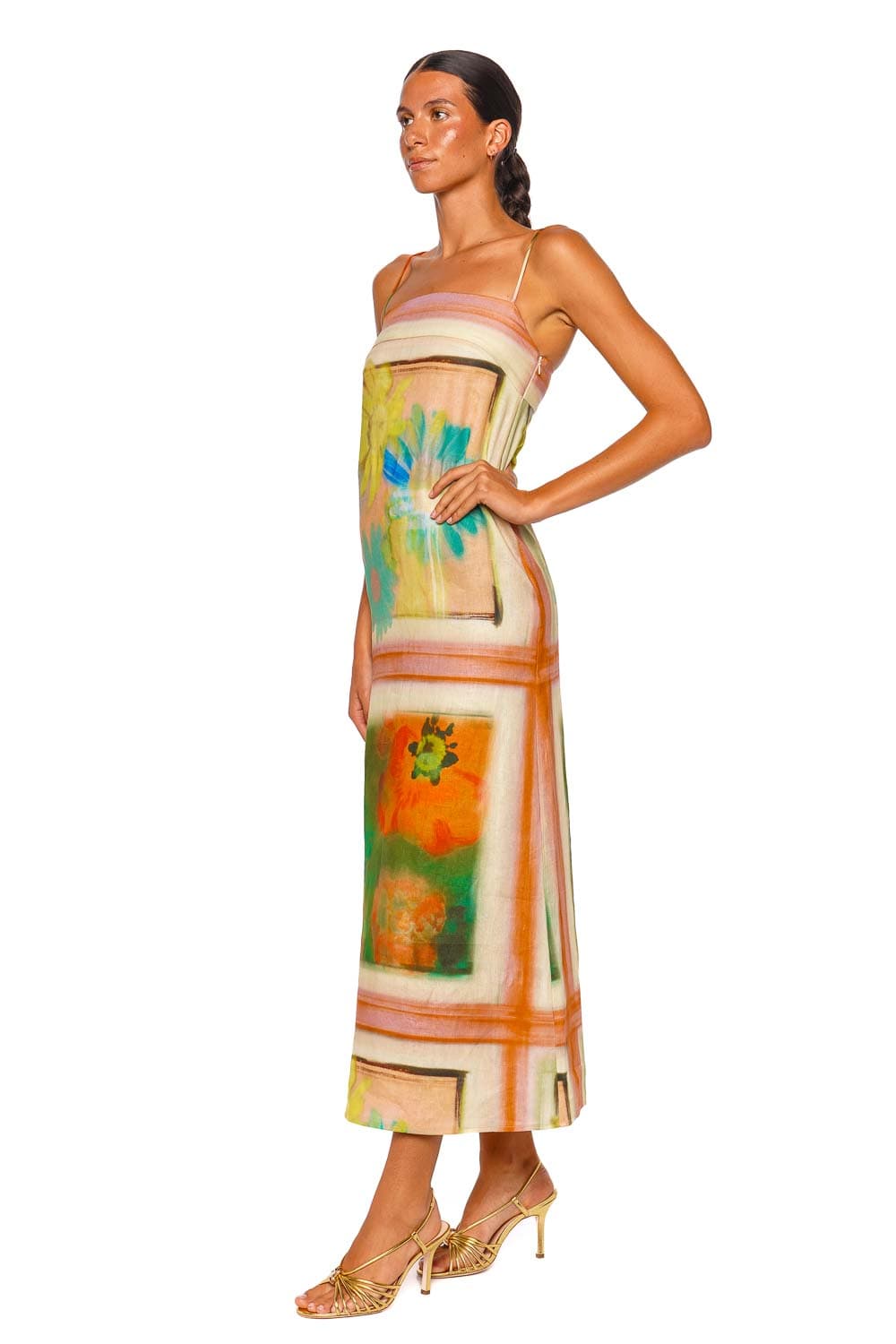 Staud Laura Superbloom Scarf Strappy Linen Midi Dress