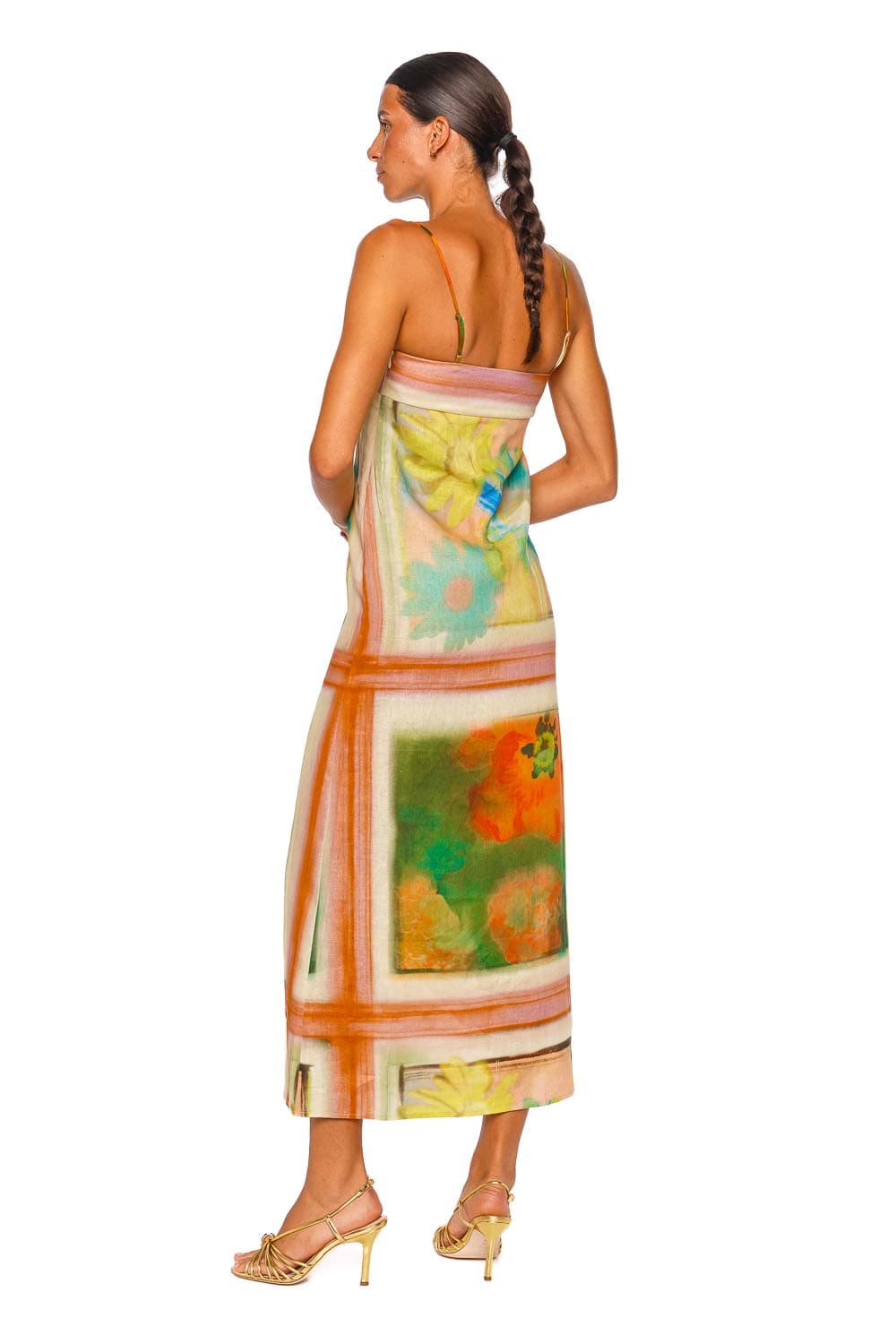 Staud Laura Superbloom Scarf Strappy Linen Midi Dress
