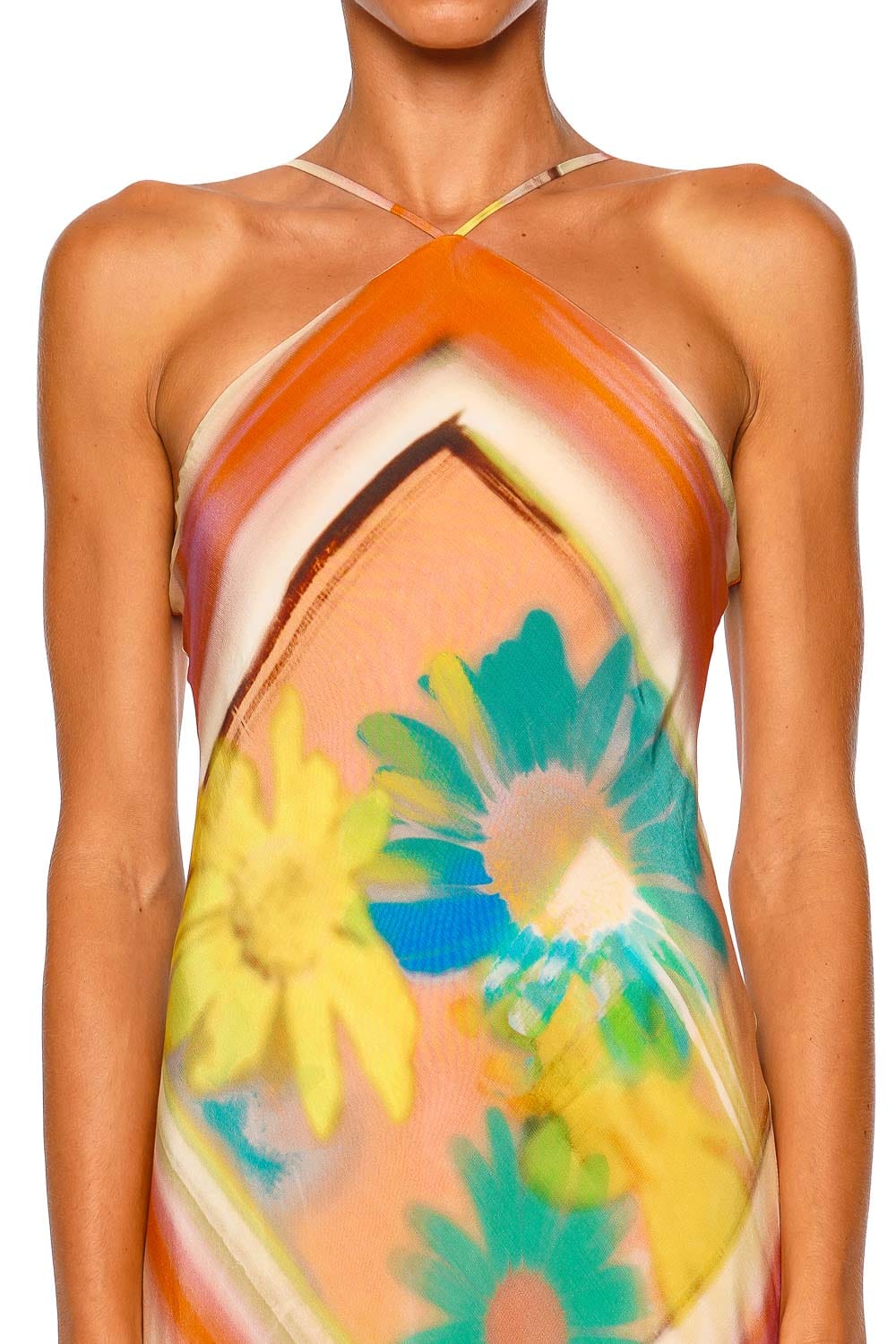 Staud Cubism Superbloom Scarf Printed Strappy Maxi Dress