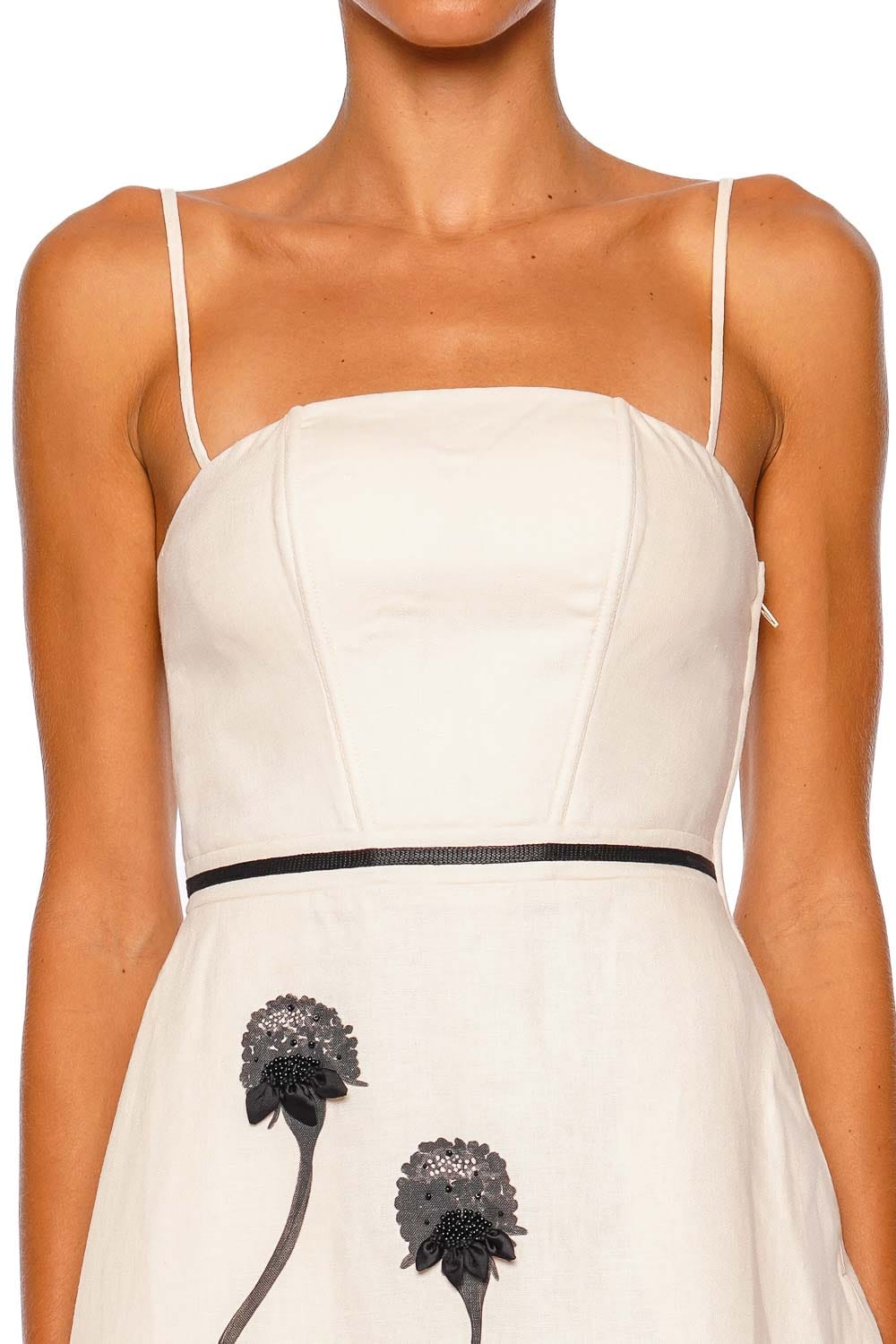 Andres Otalora Viva Floral Embellished LInen Midi Dress