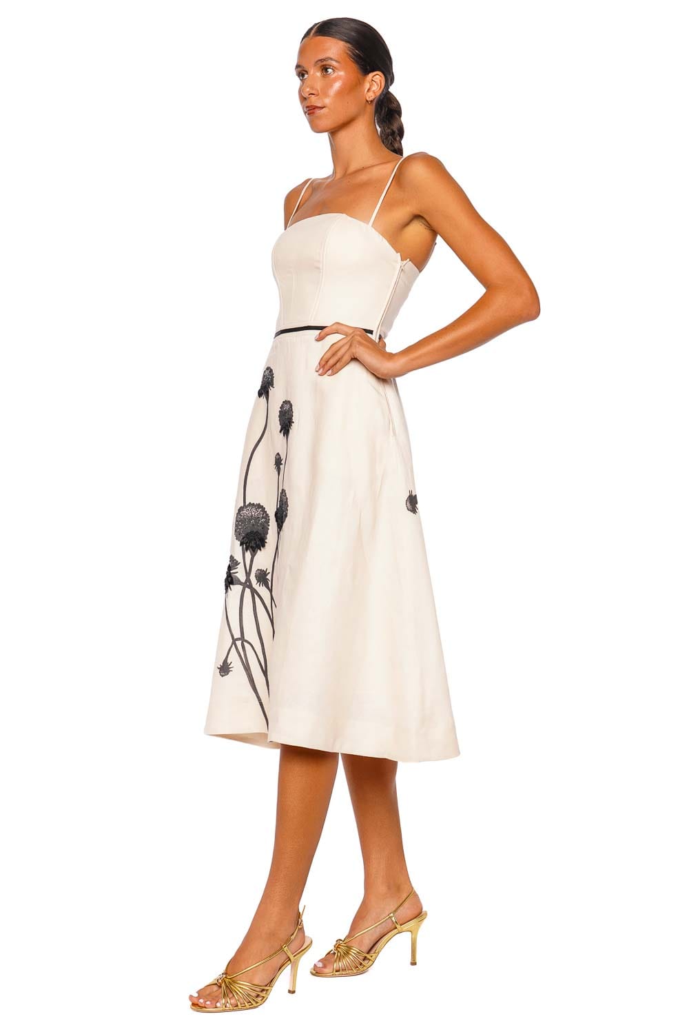 Andres Otalora Viva Floral Embellished LInen Midi Dress