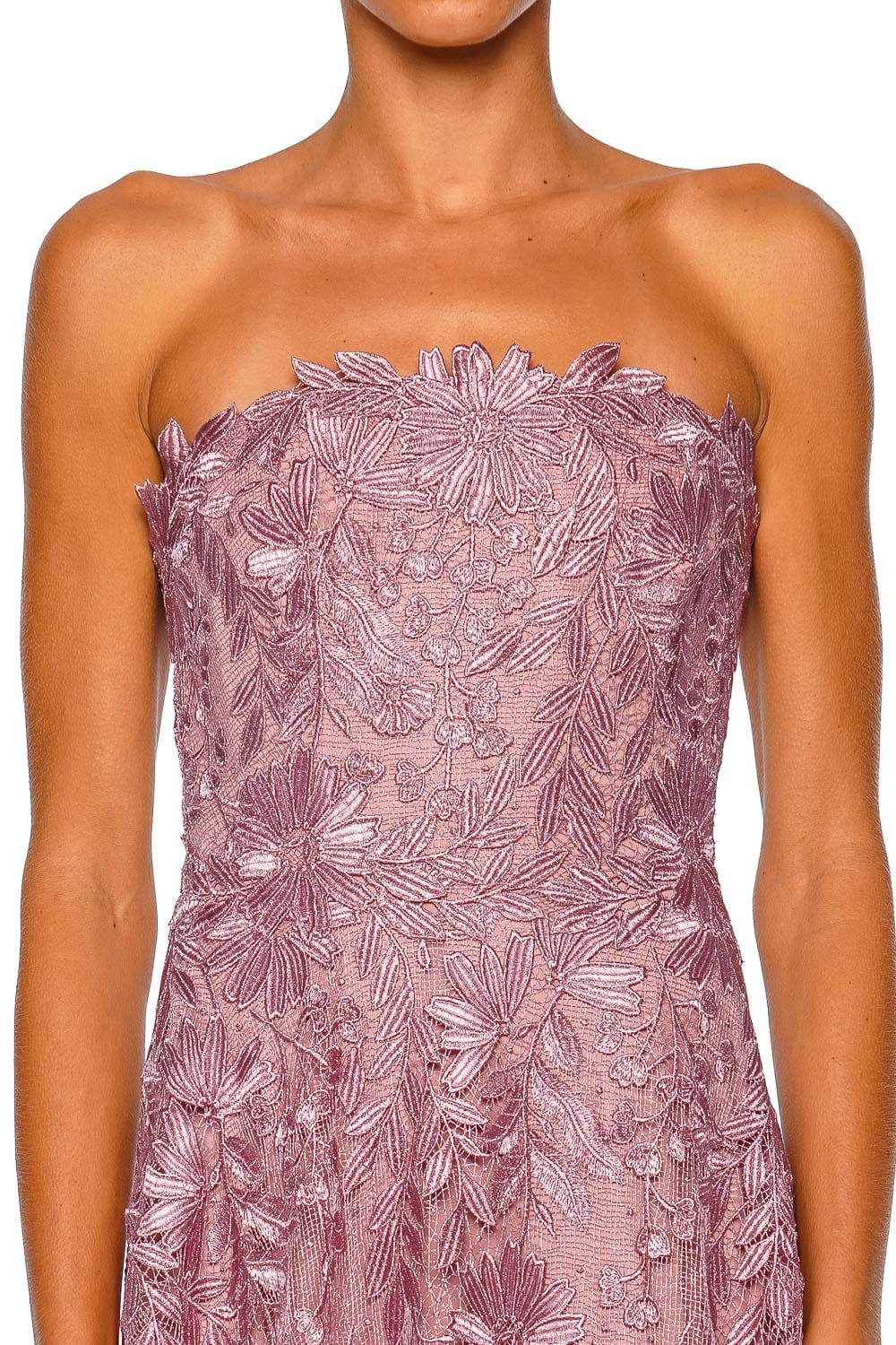 Naeem Khan Metallic Lace Mauve Strapless Gown