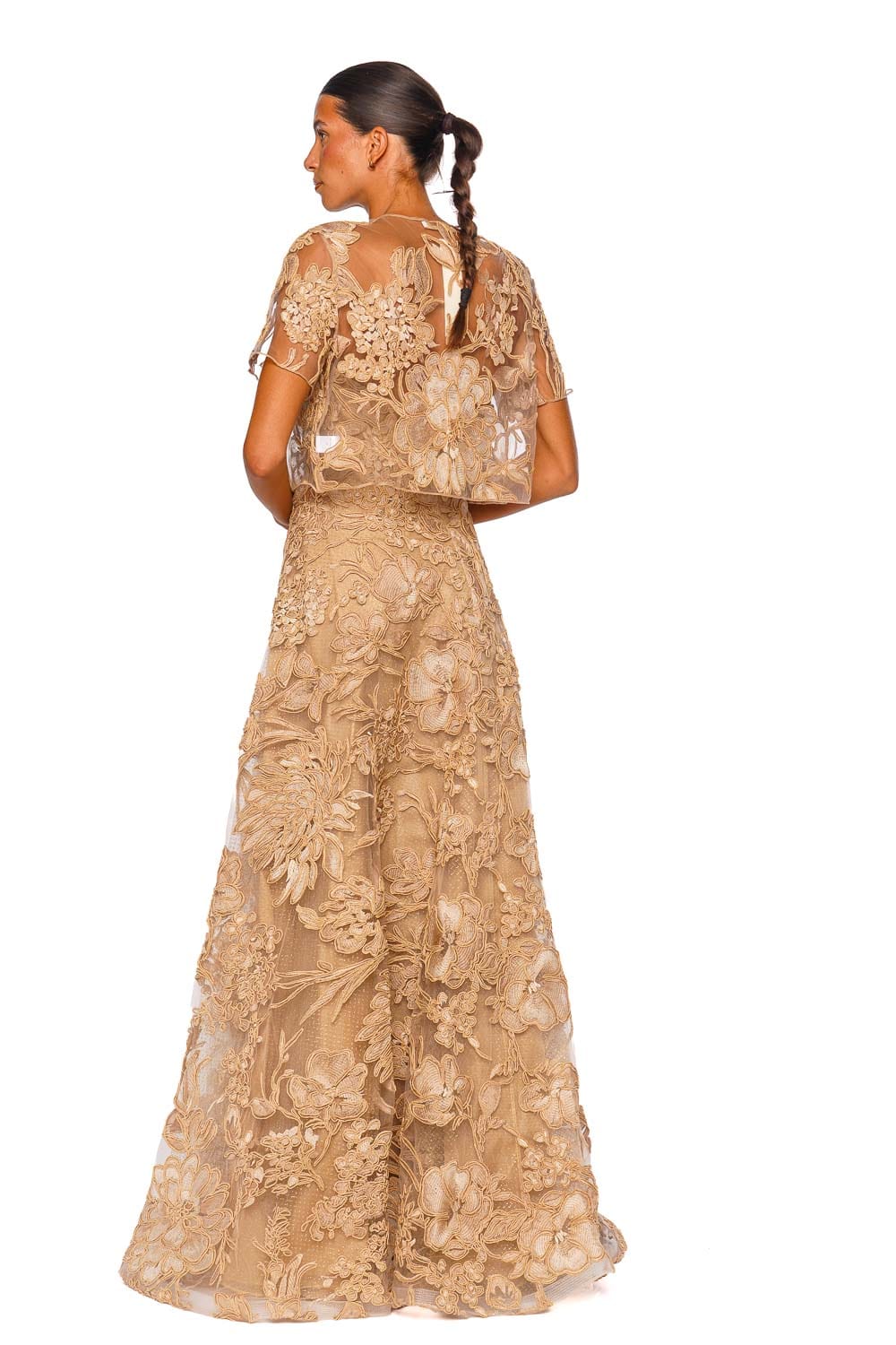Naeem Khan Floral Raffia Beige Gold Short Sleeve Bolero