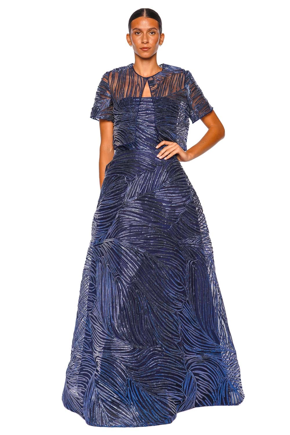 Naeem Khan Metallic Raffia Navy Short Sleeve Bolero