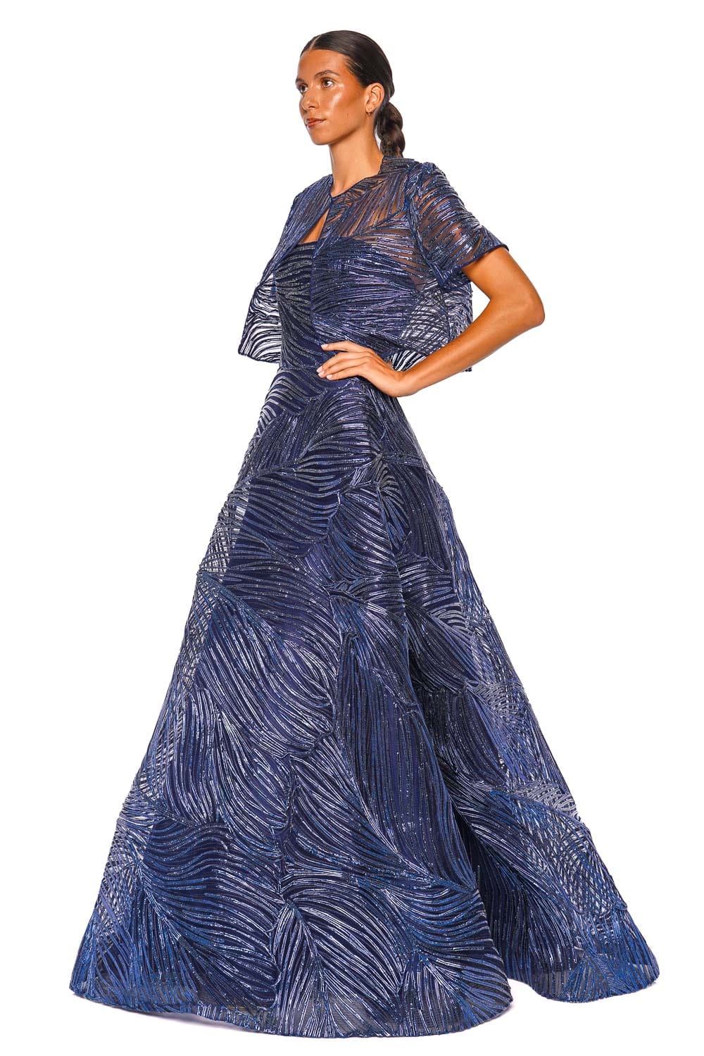Naeem Khan Metallic Raffia Navy Short Sleeve Bolero