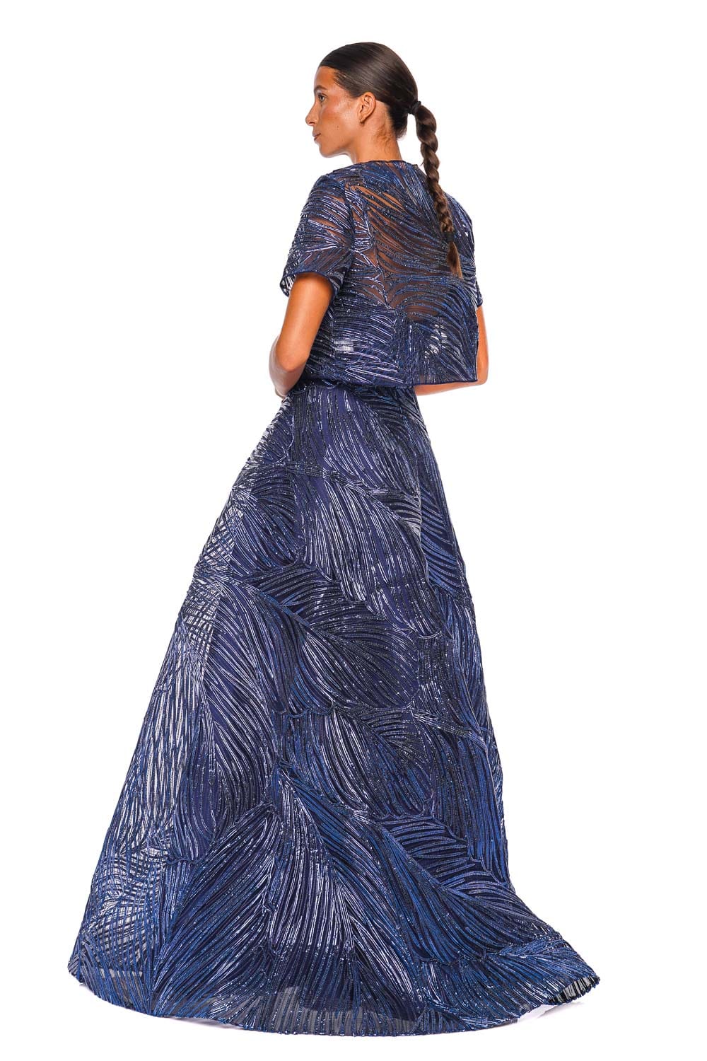 Naeem Khan Metallic Raffia Navy Short Sleeve Bolero
