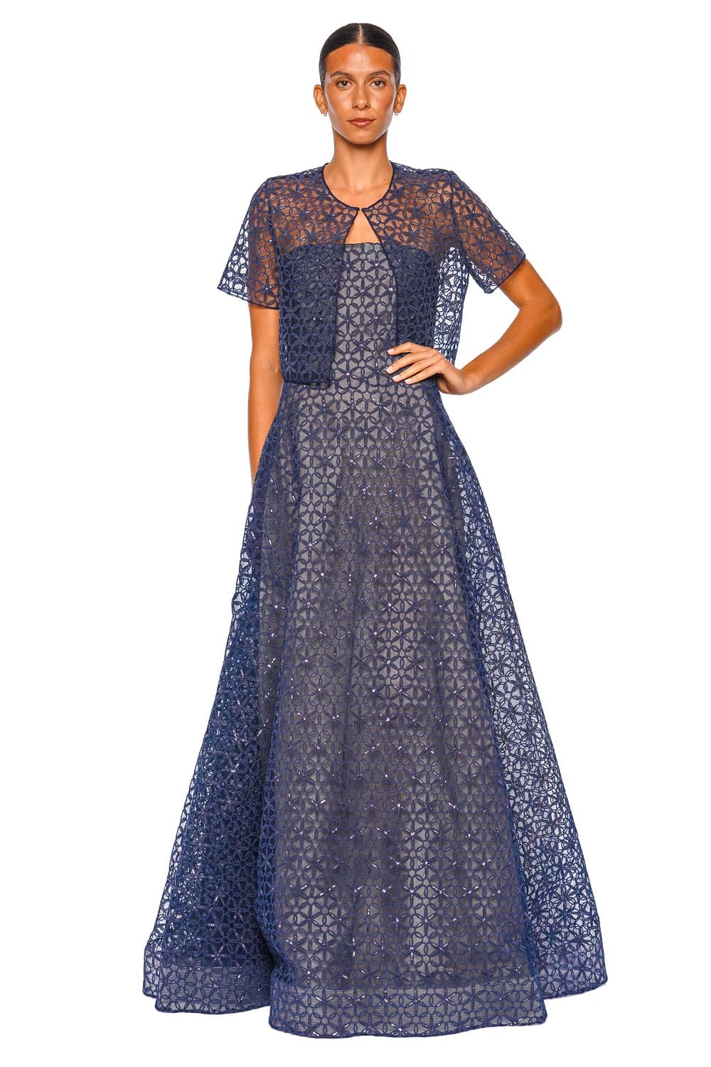 Naeem Khan Cording Bolero Navy Short Sleeve Cropped Jacket