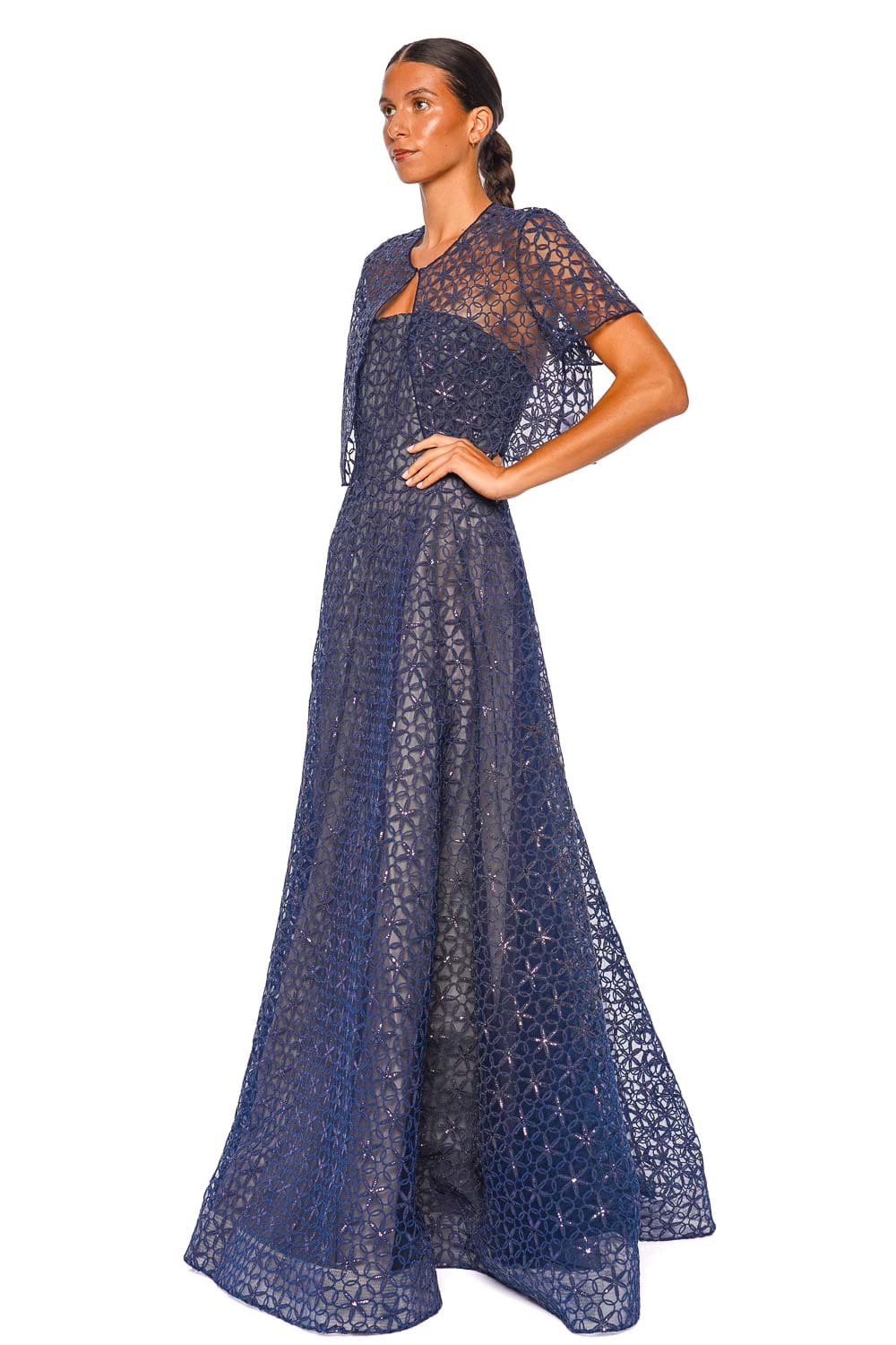 Naeem Khan Cording Bolero Navy Short Sleeve Cropped Jacket