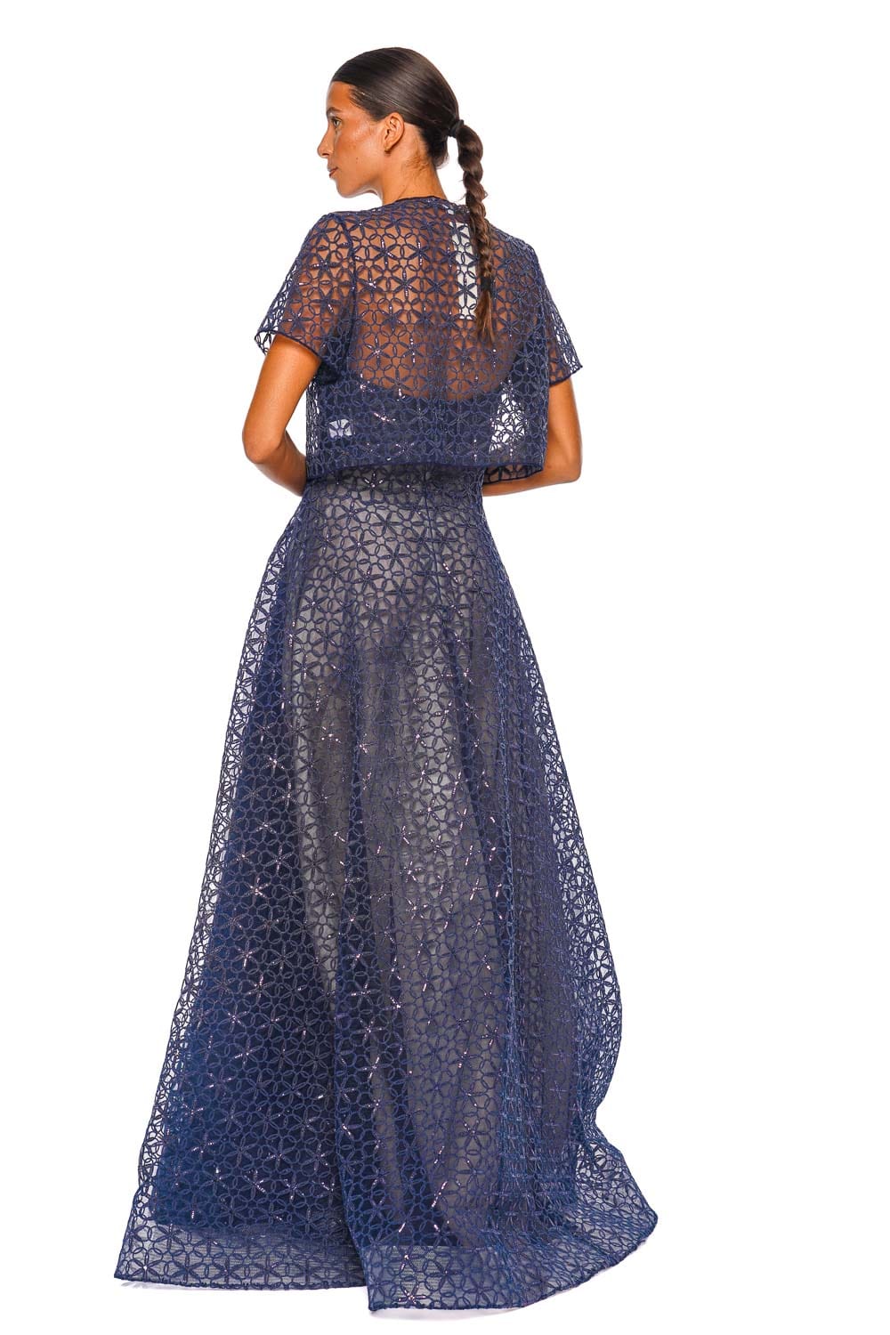 Naeem Khan Cording Bolero Navy Short Sleeve Cropped Jacket