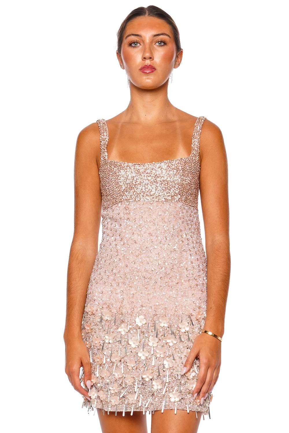 LA FUORI Maris Embroidered Blush Strappy Mini Dress