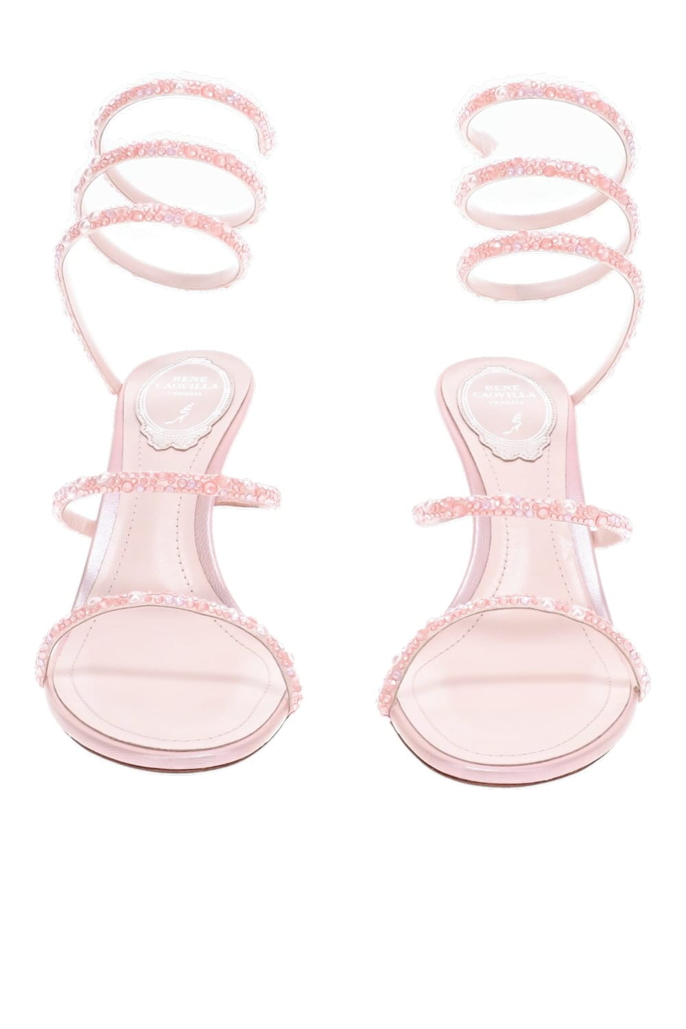 RENE CAOVILLA Pearl Pink Ankle Wrap Heel Sandal