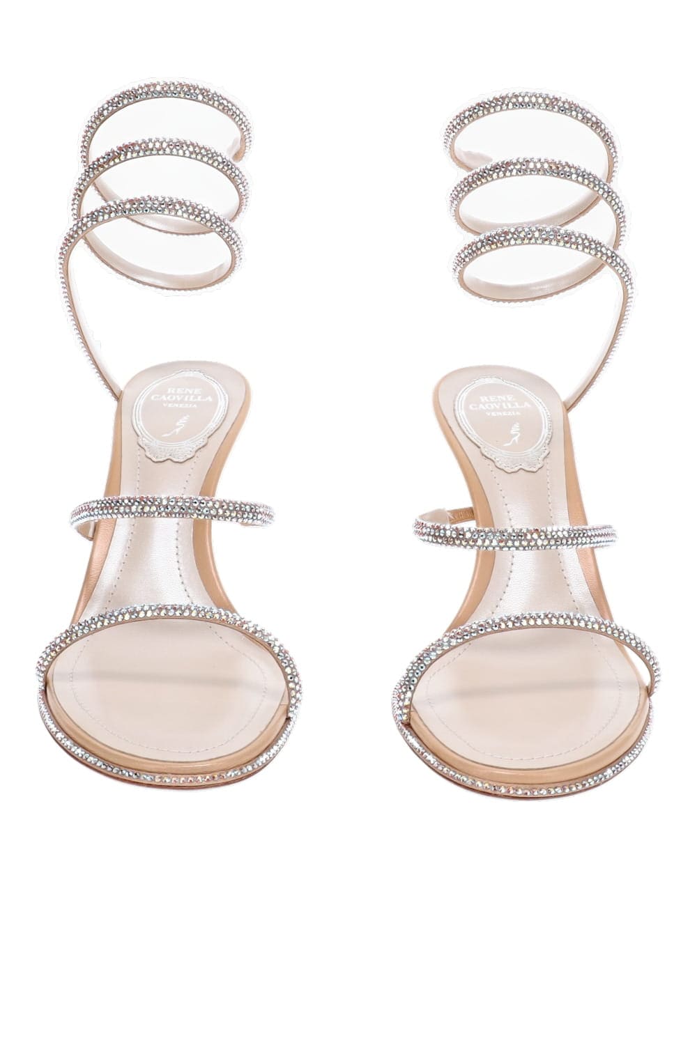 RENE CAOVILLA Cleo Beige Topaz Ankle Wrap Heel Sandal