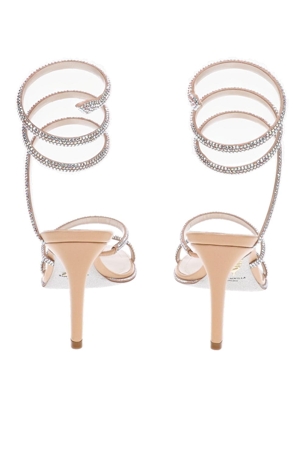 RENE CAOVILLA Cleo Beige Topaz Ankle Wrap Heel Sandal