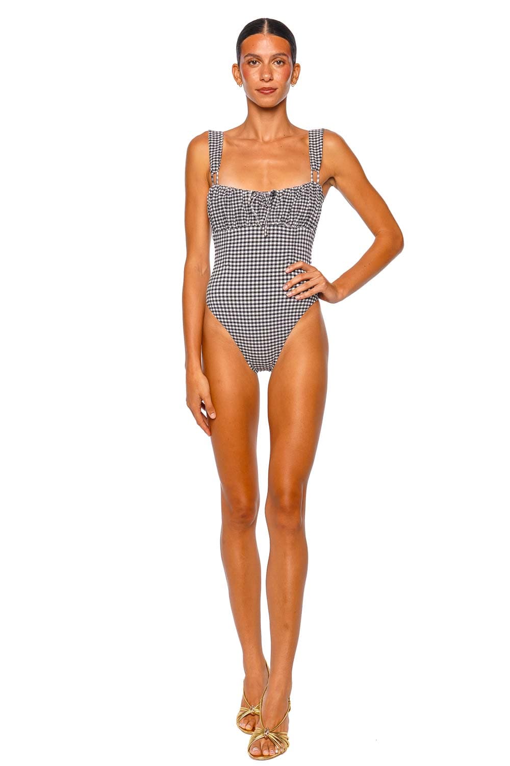 Montce Swim Victoria Black and White Gingham Strappy One Piece Swimsuit