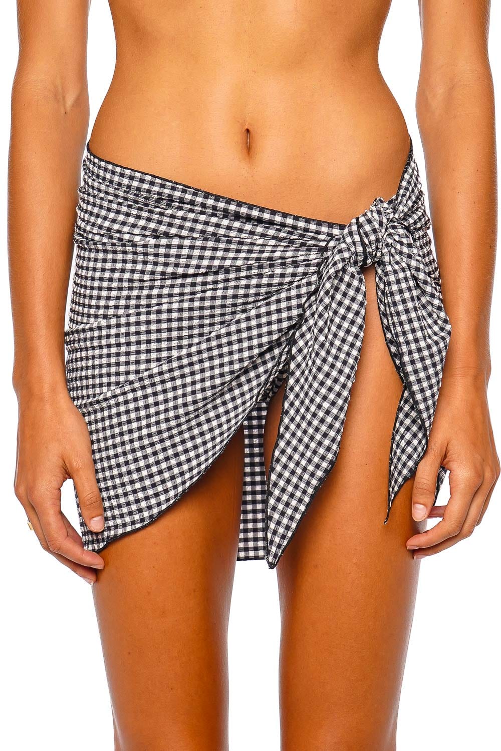 Montce Swim Gingham Sarong Black and White Mini Wrap Skirt