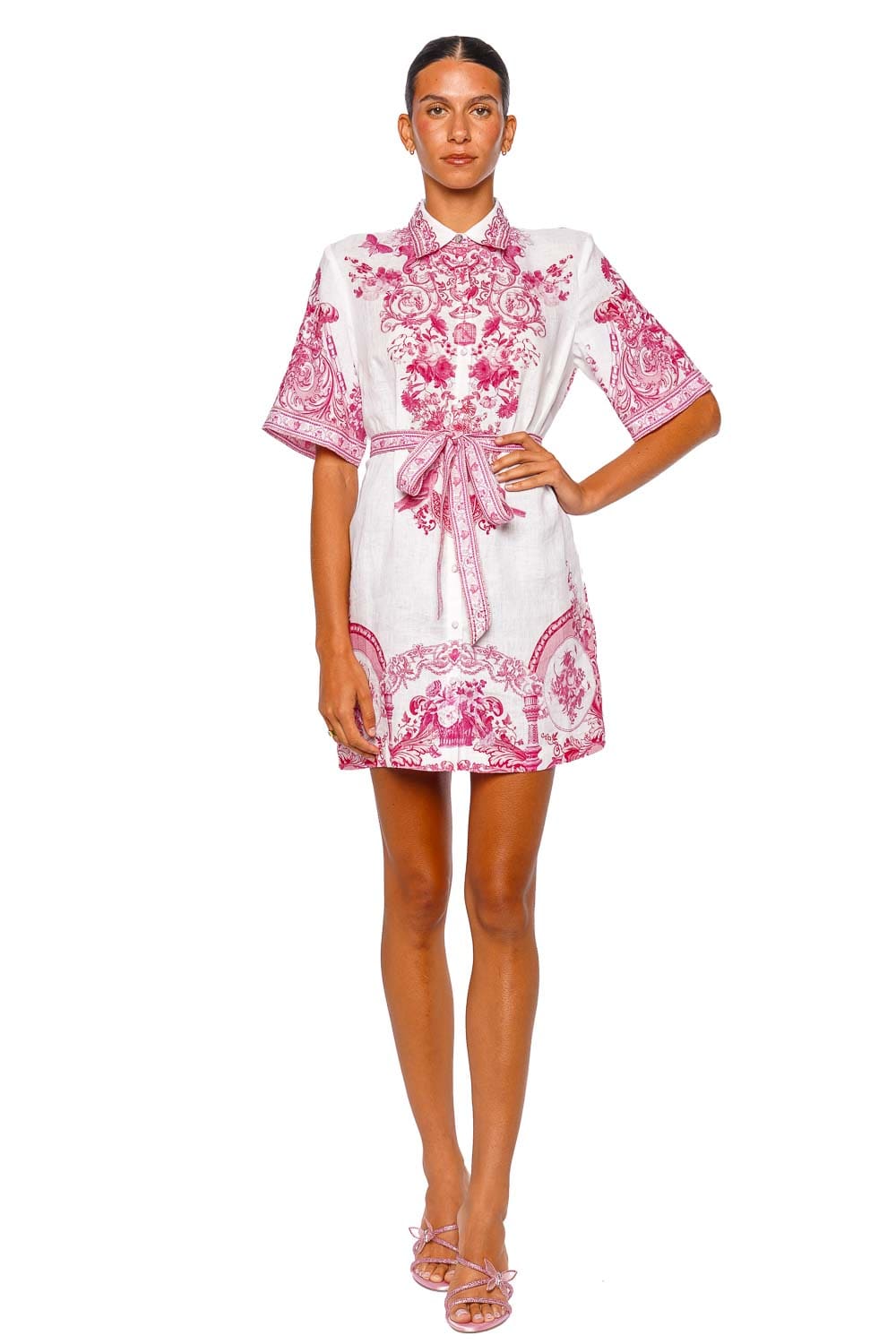 Camilla Livin La Vida Rosa Pink Short Sleeve Shirt Mini Dress