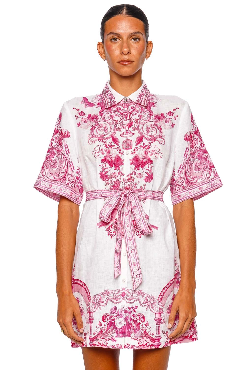Camilla Livin La Vida Rosa Pink Short Sleeve Shirt Mini Dress