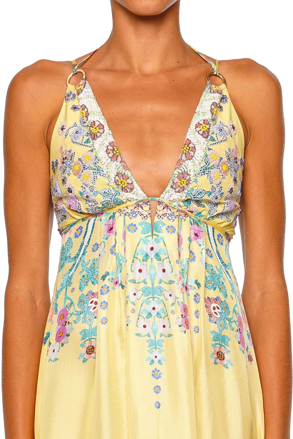 Camilla Tiered Dress With Hardware Yellow Strappy Maxi Dress